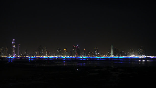 夜间巴拿马城市天际线全景图图片下载