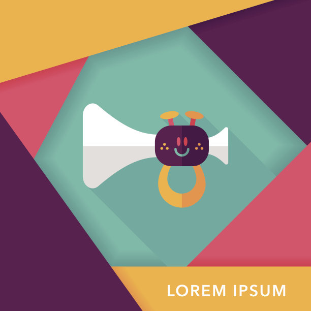 喇叭或喇叭玩具扁平图标与长影子，eps10图片下载