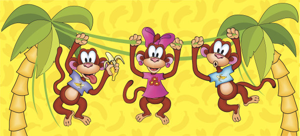 三只挂在葡萄藤上的猴子，2016年标志图片下载