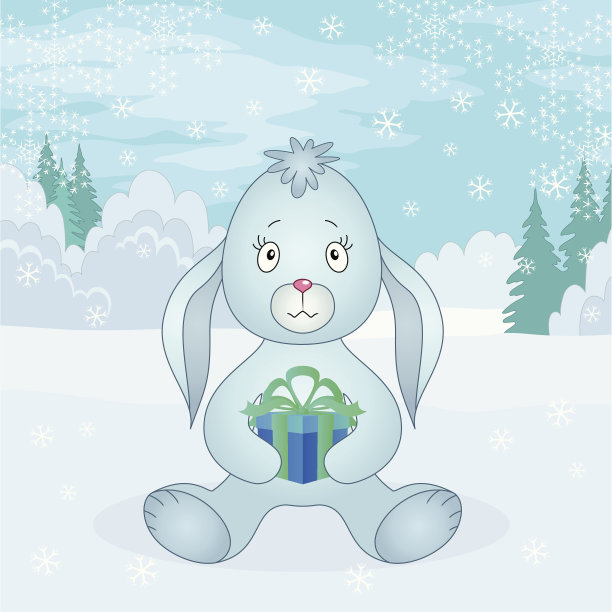 兔子女孩与盒子在冬天的森林图片下载