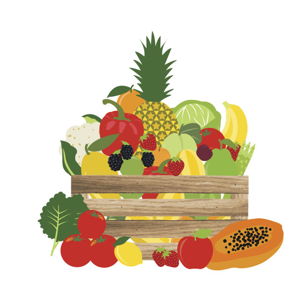 篮子的自然，水果和蔬菜，食物载体插图图片下载