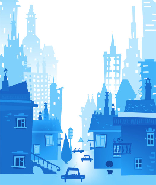 城市背景由不同的建筑剪影构成图片下载