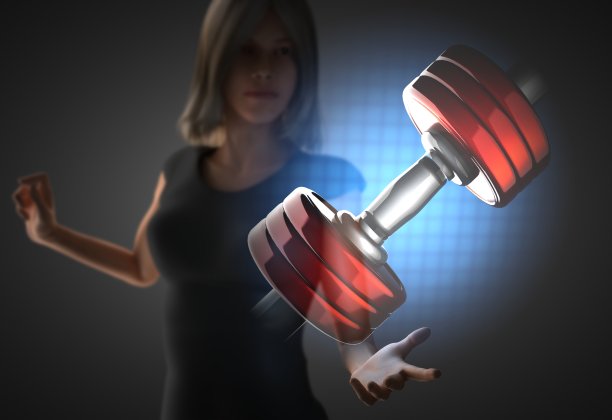 女人和哑铃全息图图片下载