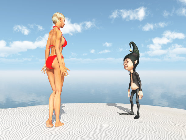 沙滩上的美女和侏儒图片下载