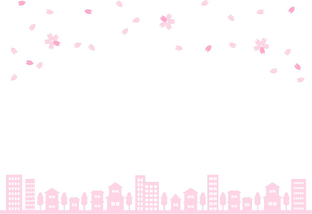 城镇与樱花插画素材图片
