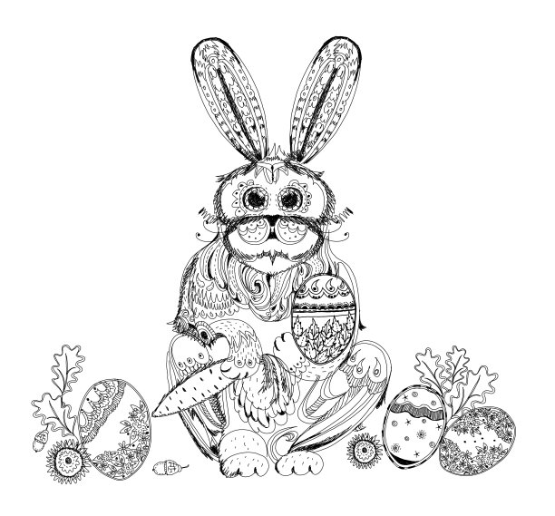 复活节兔子和鸡蛋的背景，素描图片下载
