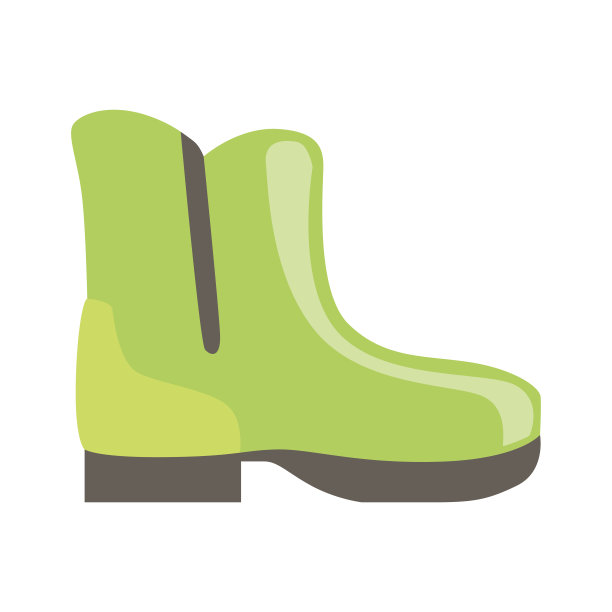 绿色橡胶靴子，孤立的鞋类平面图标，鞋子商店分类项目图片下载