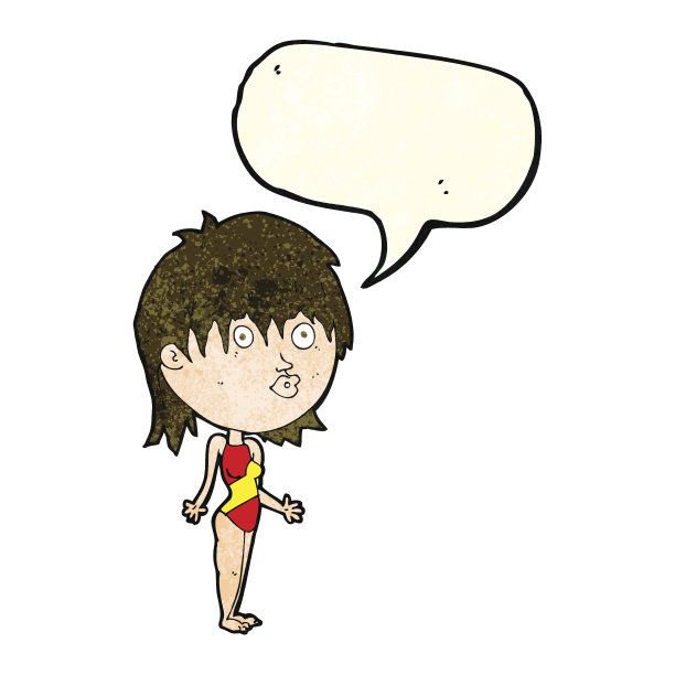 穿着泳衣的卡通女人耸肩讲话气泡图片下载