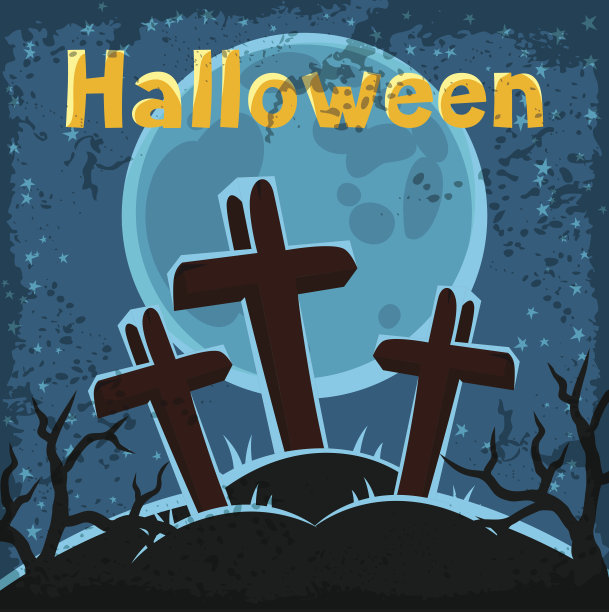 万圣节贺卡上有墓地和坟墓图片下载