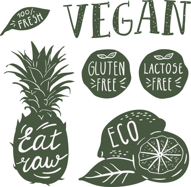 水果和蔬菜上的文字。2层向量集。图片下载