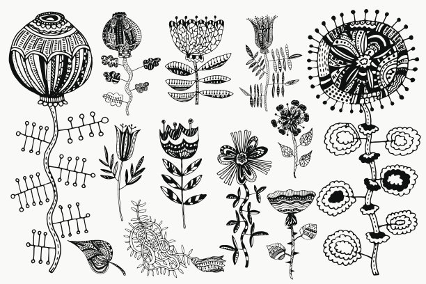 一套手绘花。笔墨，轮廓清晰图片下载