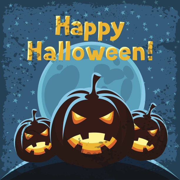 万圣节快乐的贺卡上有生气的南瓜图片下载
