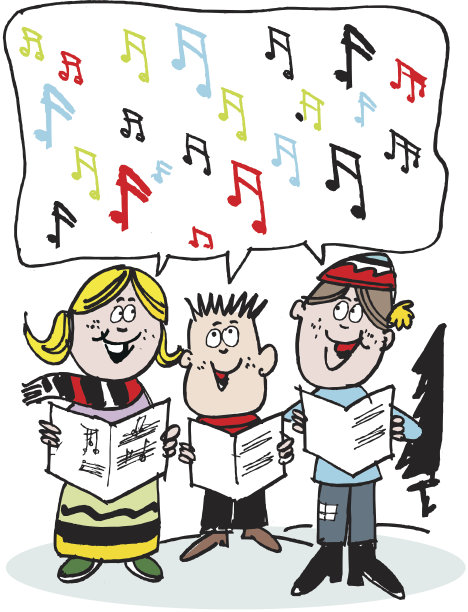 矢量卡通的孩子唱圣诞颂歌图片下载