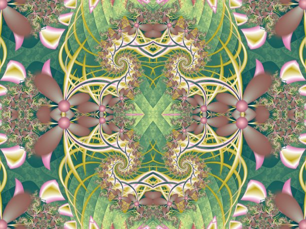 分形设计中的花图案。绿色和粉色的调色板。第一版图片下载