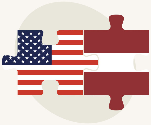 拼图中的美国和拉脱维亚国旗图片下载