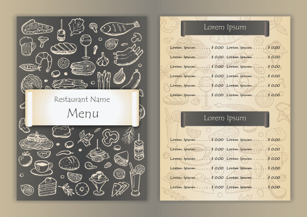餐厅菜单与手绘涂鸦元素图片下载