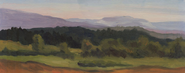 夏天的风景,全景。山脉,森林。油画图片下载