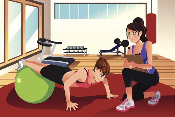女性私人教练在健身房训练一个女人图片下载