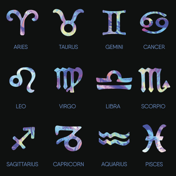 星座图标。星座设置在黑色背景。素材图片