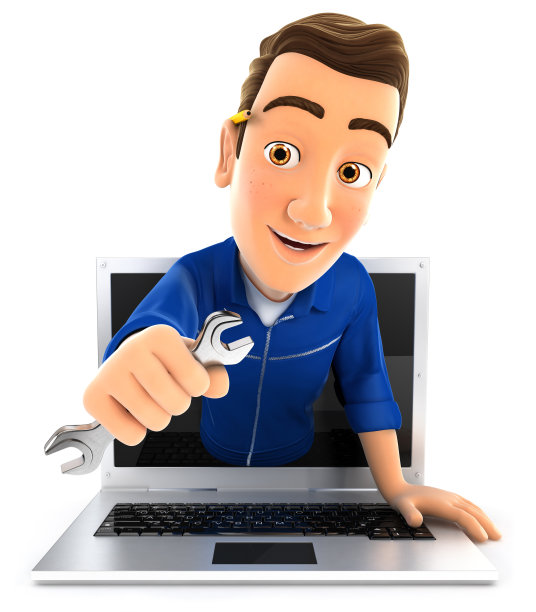 带着扳手从笔记本电脑中出来的3d机械师图片下载