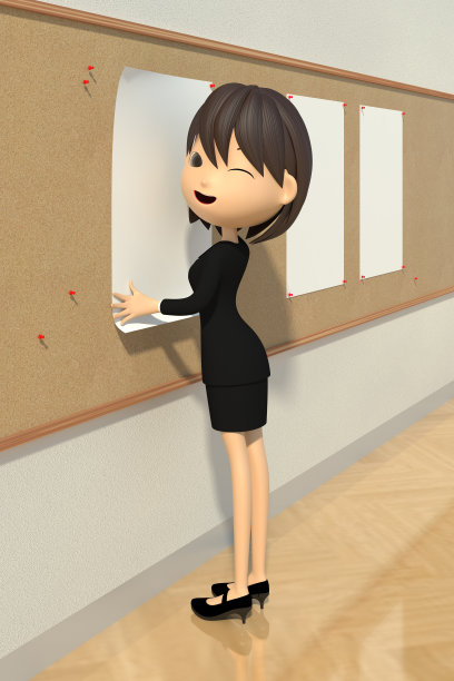 女商人把公告贴在布告栏上图片下载