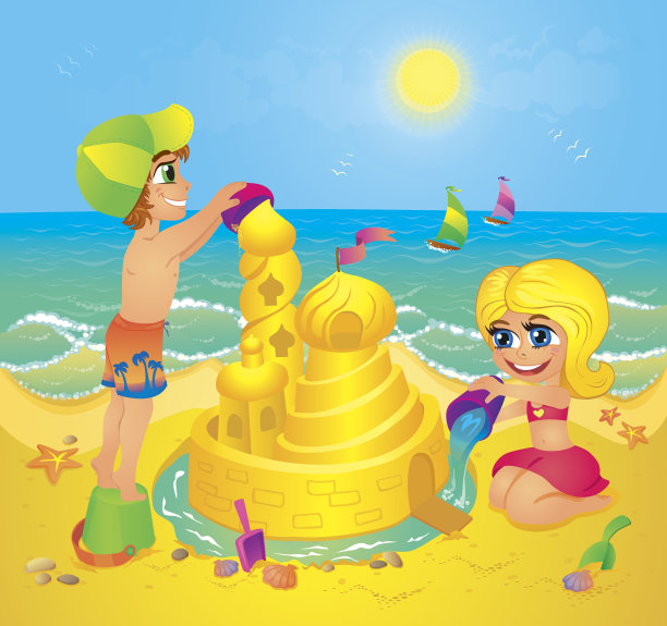 孩子们在垒沙堡图片下载