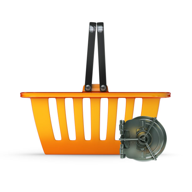 3d橙色塑料购物篮与物体隔离在白色图片下载