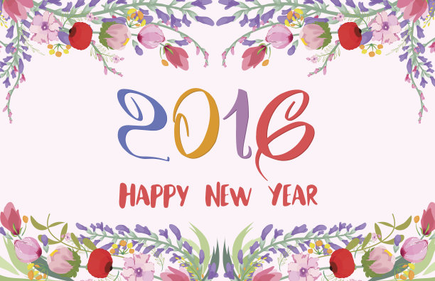 2016年新年快乐。水彩野花背景图片下载