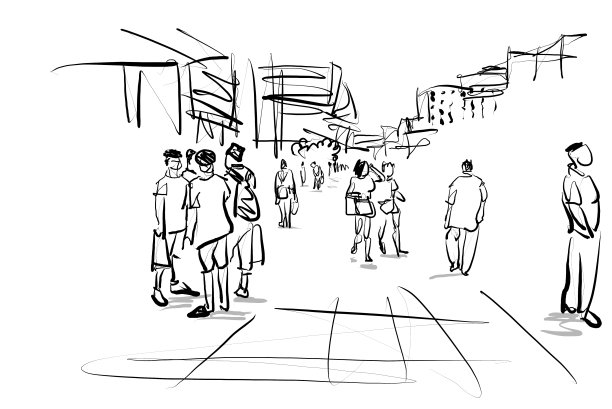 人们在城市旅游手绘卡通素描图片下载