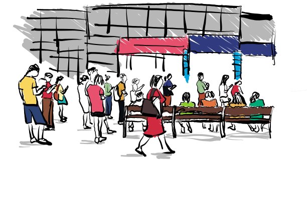 人们在城市旅游手绘卡通素描图片下载