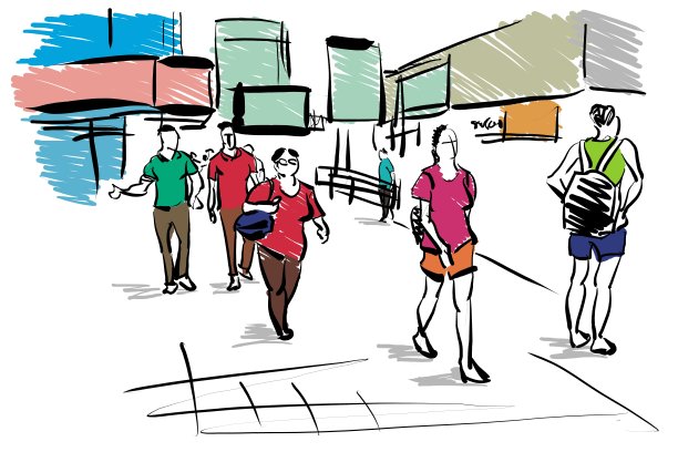 人们在城市旅游手绘卡通素描图片下载