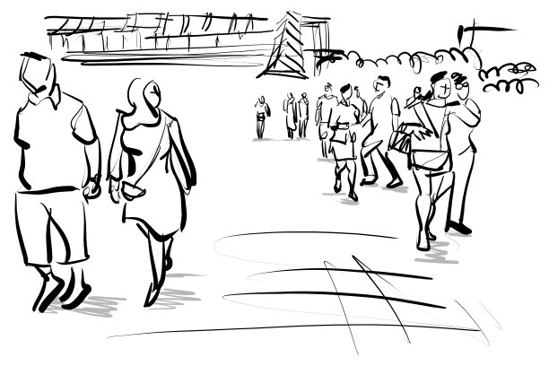 人们在城市旅游手绘卡通素描图片下载