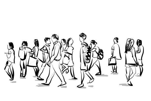 人们在城市旅游手绘卡通素描图片下载