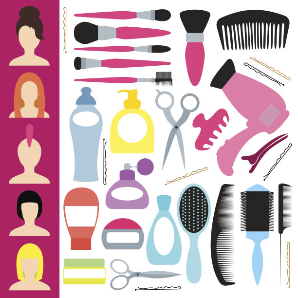 图标的发型和造型。矢量插图在平面风格图片下载