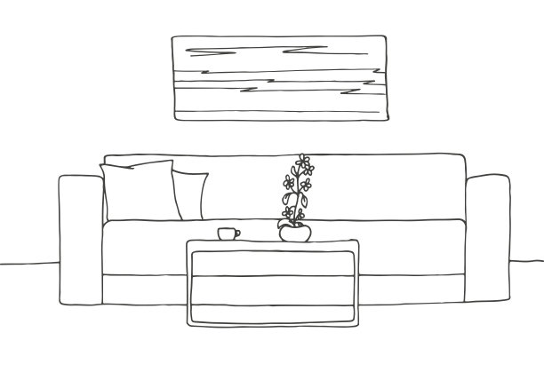 室内的线性草图。房间的计划。矢量插图。室内的线性草图。素材图片