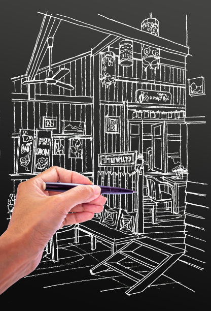 泰式咖啡店室内插画手绘图片下载