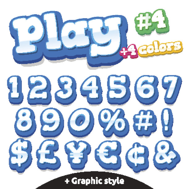 向量有趣的电子游戏字母集。数字和符号图片下载