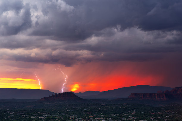 日落时的闪电风暴图片下载