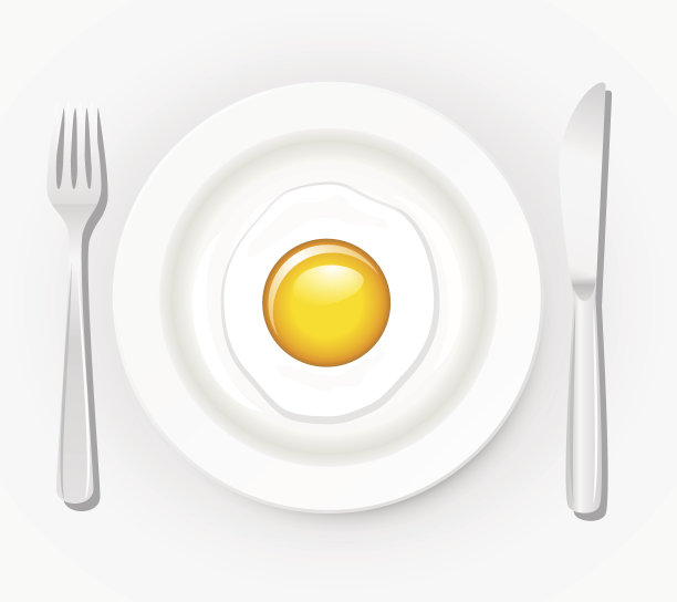 用刀叉把鸡蛋放在盘子里图片下载