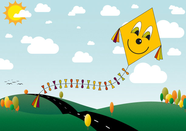 秋天五颜六色的风景与风筝在天空图片下载