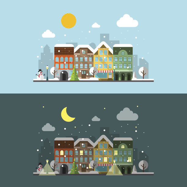 冬季为城市景观提供了白天和夜晚的载体图片下载