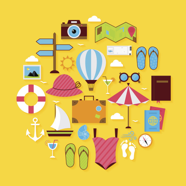 扁平旅行夏季图标圆形套装图片下载