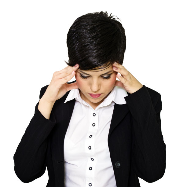 年轻的短发女商人头痛图片下载