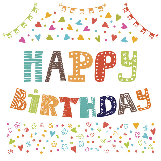 生日快乐。可爱的贺卡与有趣的设计元素图片下载