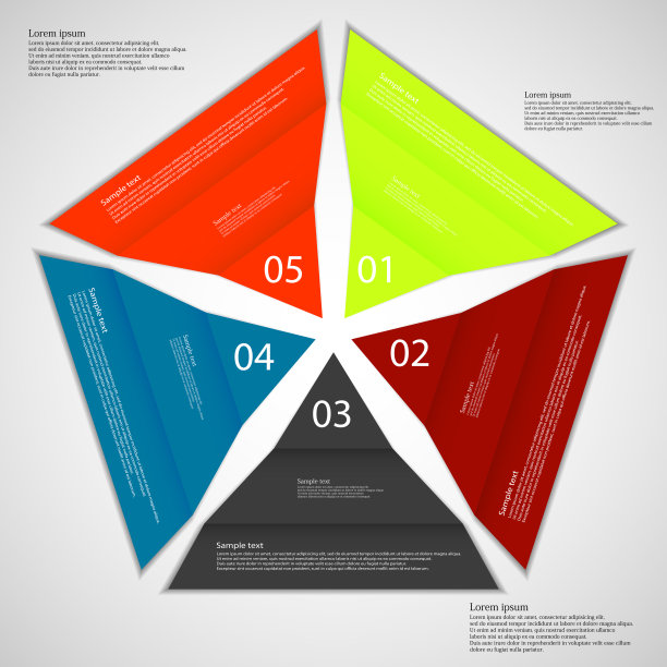 五张折叠的纸贴在浅色的背景上图片下载