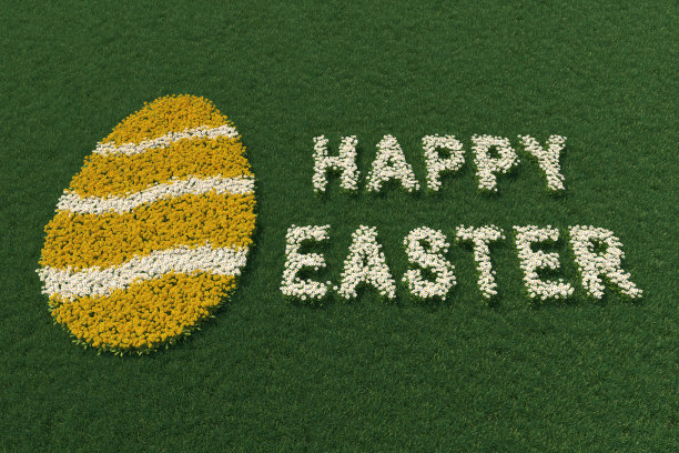 复活节彩蛋的形状和复活节快乐的表情，用鲜花图片下载