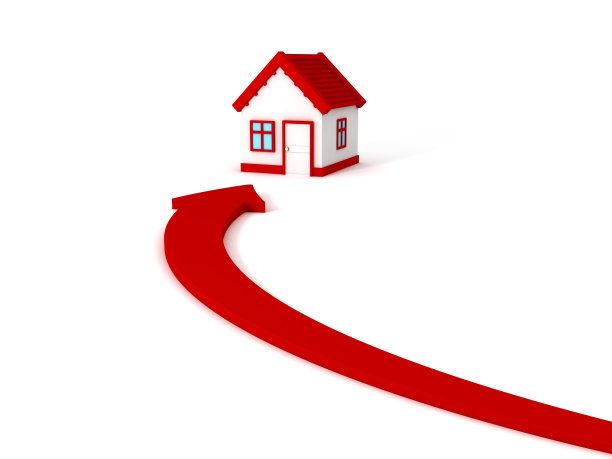 大红色箭头指向房地产概念3d房子图片下载