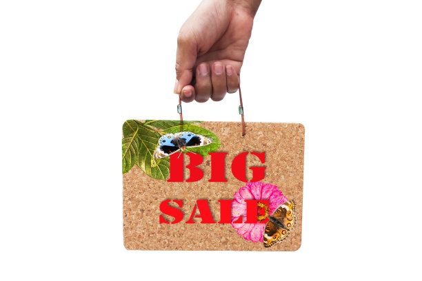 手持棕色软木板大促销信息图片下载