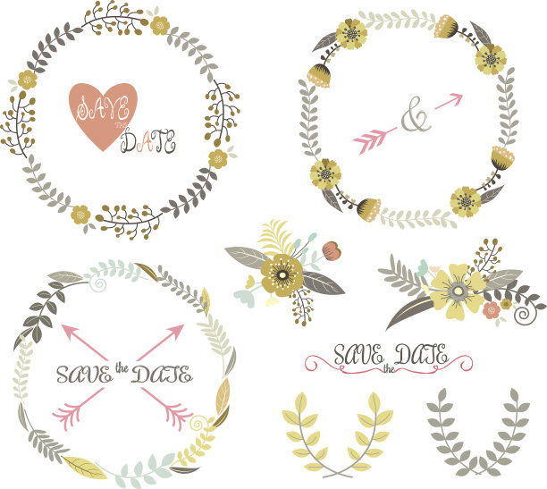 复古婚礼花环,月桂,元素。图片下载