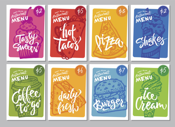 手绘快餐菜单。有食物背景的菜单和广告或包装。草图。矢量设计图片下载